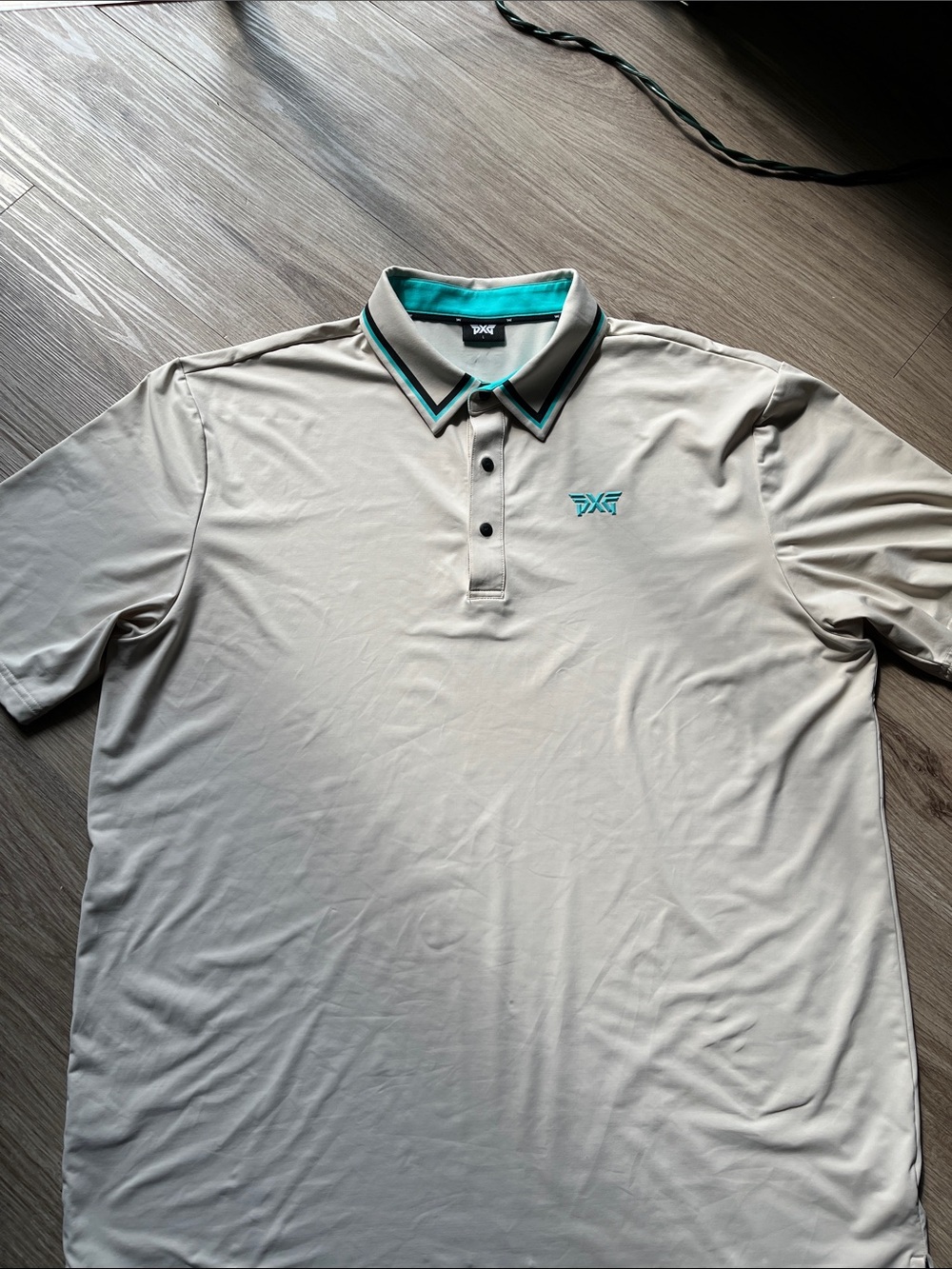 PXG Men's Beige Polo with Teal Accent Collar